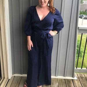 BCBG navy blue wide legged jump suit